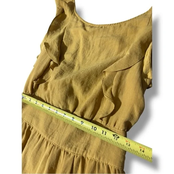 Ivy Chic Mustard Ruffle Sleeves Gathered Waist Cutout Tie Back Mini Dress - Picture 9 of 16